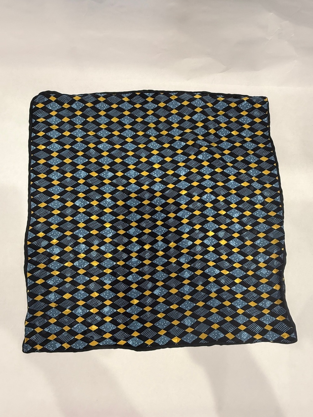 Geometric Diamond Pattern Silk Pocket Square - Navy, Light Blue & Gold